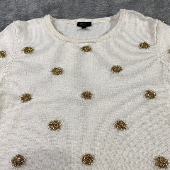 Talbots Wool Blend Sweater MP Petite Cream Gold Embellished CrewNeck Long Sleeve - Picture 11 of 13